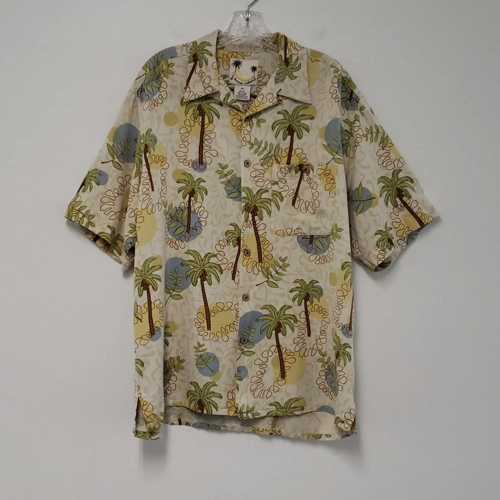 Banana Cabana 100% silk‎ button front shirt size large